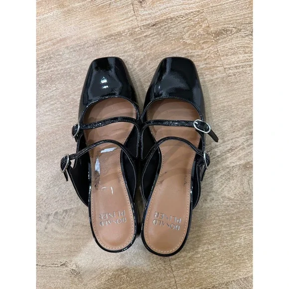 Donald Pliner Womens Black Patent Leather Mary Jane Mules Square Toe Block Heel - Picture 6 of 7